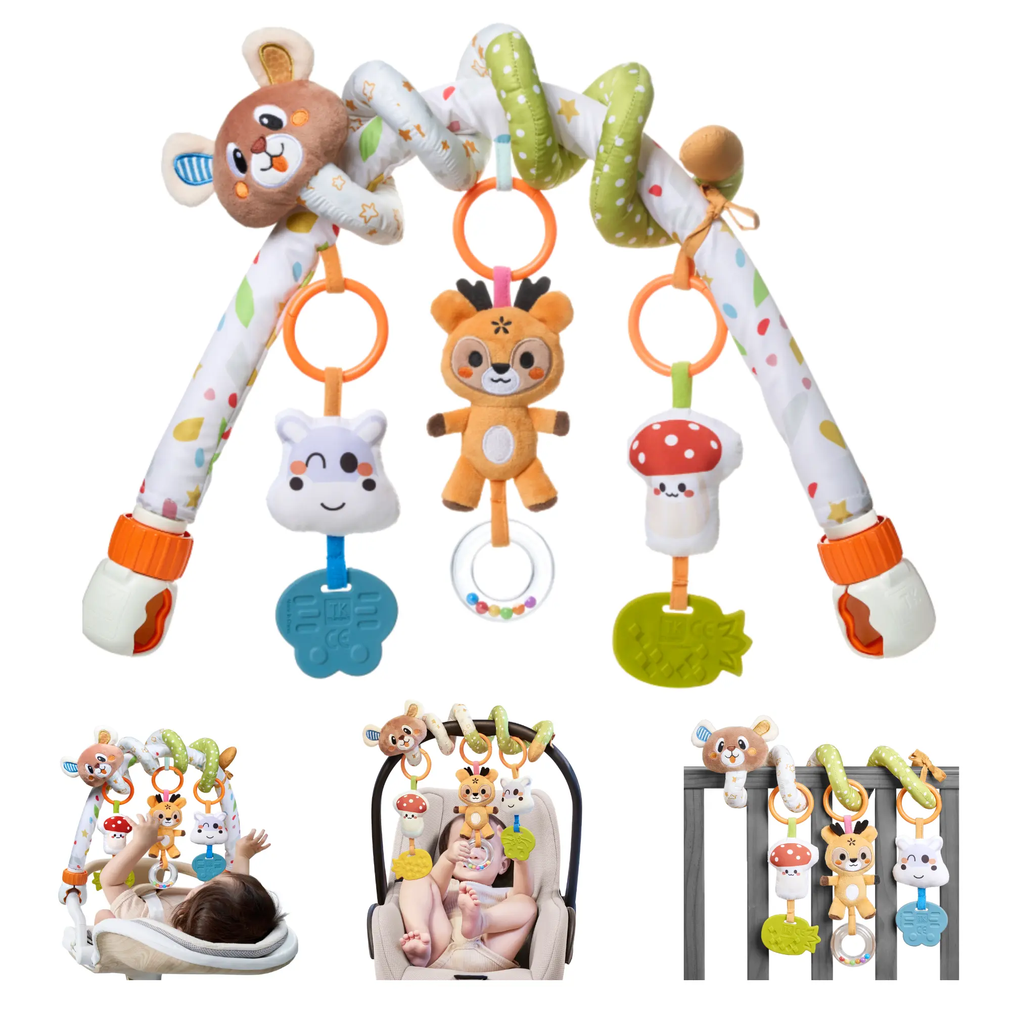 Baby Stroller Arch Spiral Toy, Portable Baby Mobile for Bassinet Car Seat Crib, Infant Sensory Hanging Rattle Travel Activity Arch for Baby 0-12 Months