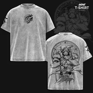 Edward Elric – Fullmetal Alchemist Vintage Washed Oversized T-Shirt, Alchemy Circle Back Graphic Tee, Dark Manga Streetwear Style, Heavyweight Cotton Unisex Shirt, Relaxed Fit, Daily Wear