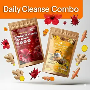 【FreshDrinkUS】 Daily Cleanse Combo, Turmeric Ginger Cinnamon Tea and Hibiscus Flower Tea, 100% Natural and Pure, Antioxidant-Rich, Caffeine-Free, No Sugar, No Gluten, Vegan, Wellness Herbal Tea Set for Daily Cleansing and Balance