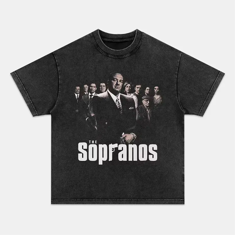 Unisex The Sopranos Print T-Shirt - Vintage Crew Neck, Regular Fit, Cotton Fabric, Casual Comfortable Breathable Short Sleeve, Distressed Ink, Normal Type, Cold Wash, Do Not Dry Clean, Streetwear Top 071107