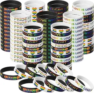 120Pcs Pride LGBT Silicone Bracelet Set Love Wins Rainbow Jewelry for Pride Day Parade Party Favor Gift