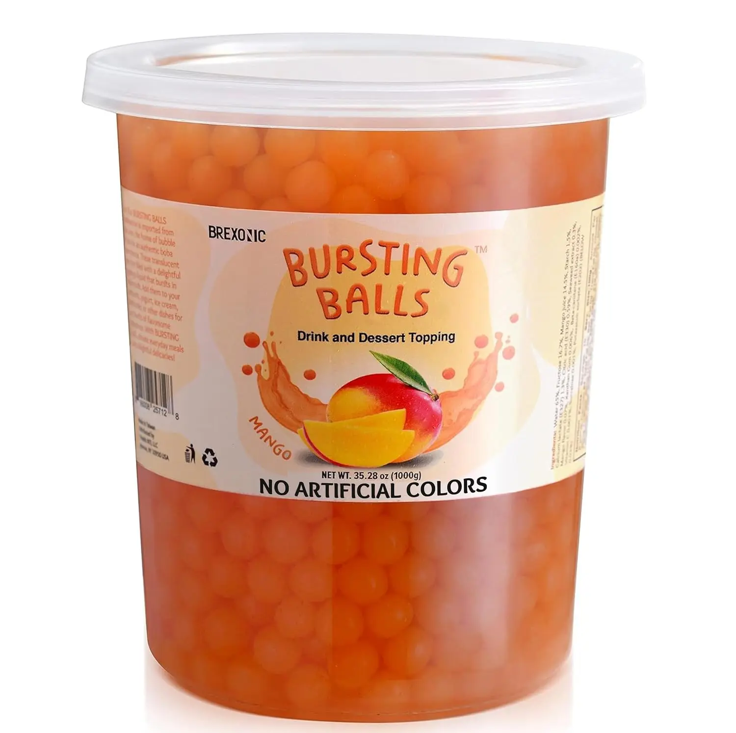 Sweet Popping Boba Pearls, Mango, 2 LB. Bursting beverage & dessert topping for bubble tea and more. Mango-flavored tapioca pearls.