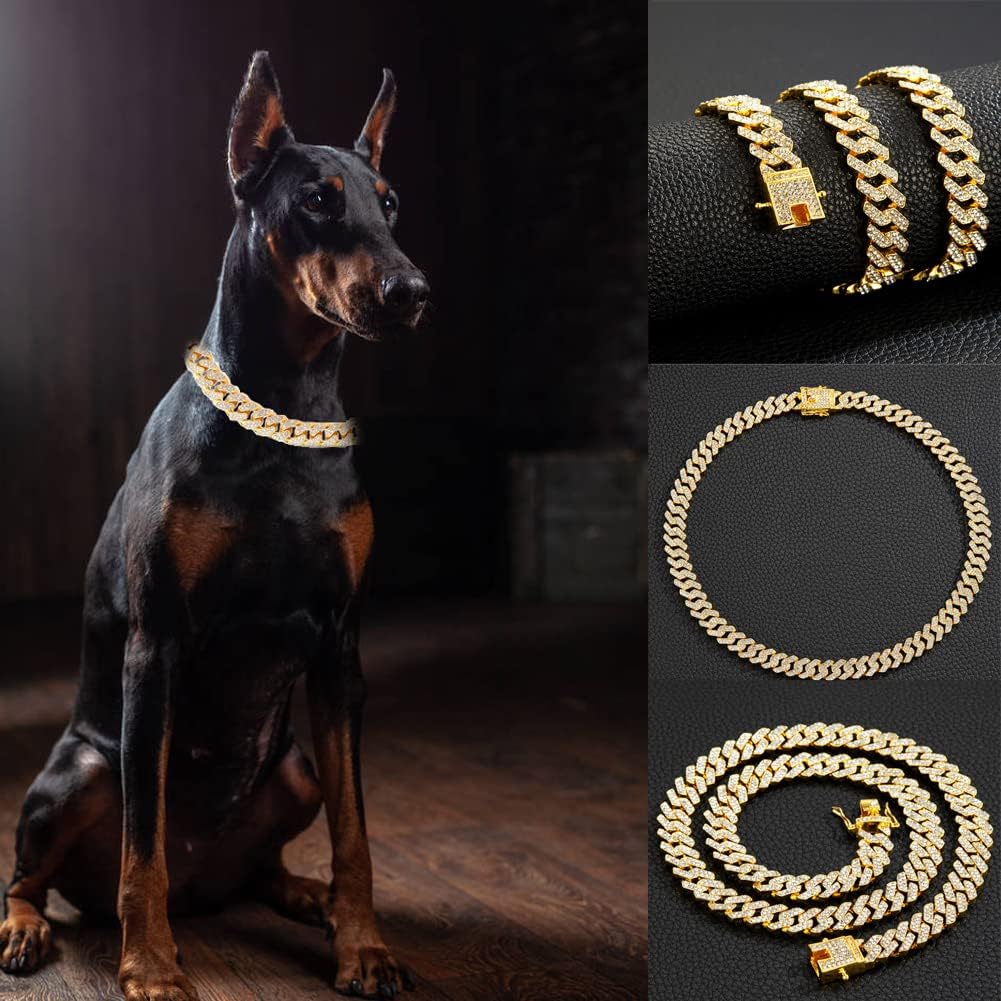 Dog Chain Collar with Safety Buckle, Stainless Steel Cuban Chain Walking Chain, Suitable for Large Dogs, American Bulldog, French Bulldog Pets