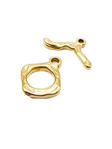 1 Sets Stainless Steel Irregular Molten OT Clasps, 18K Gold Plated Waterproof Toggle Closures for Jewelry Making, Tarnish Resistant T-Bar Connectors for DIY Necklace Bracelet