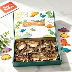 12 Piece Cookie Cutter Set, Food Grade Stainless Steel, Dinosaur Theme Gift Box, Child Birthday Party Favor, Easy to Use, Non-Stick, Cake Decoration Tool