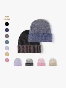 Women's Colorblock Knit Beanie Hat, Casual Plain Pattern, Windproof Warmth, Mixed Wool Blend, Fall Winter Cycling Accessory, Fitted Hat