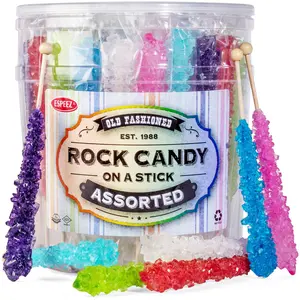 Extra Large Assorted Rock Candy Sticks: Espeez Candy Party Favors for Birthdays, Weddings, Receptions, Bridal, Baby Showers Rock Candy Bulk