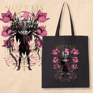 Gothic Tote Bag, Vintage Dark Floral Skull Graphic Cotton Canvas Bag, Aesthetic Metal Style Shoulder Bag for Daily Use Shopping Gift for Her