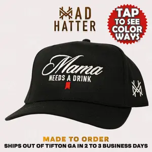 Mama Needs a Drink Embroidered Trucker Hat Bold Graphic Adjustable Snapback