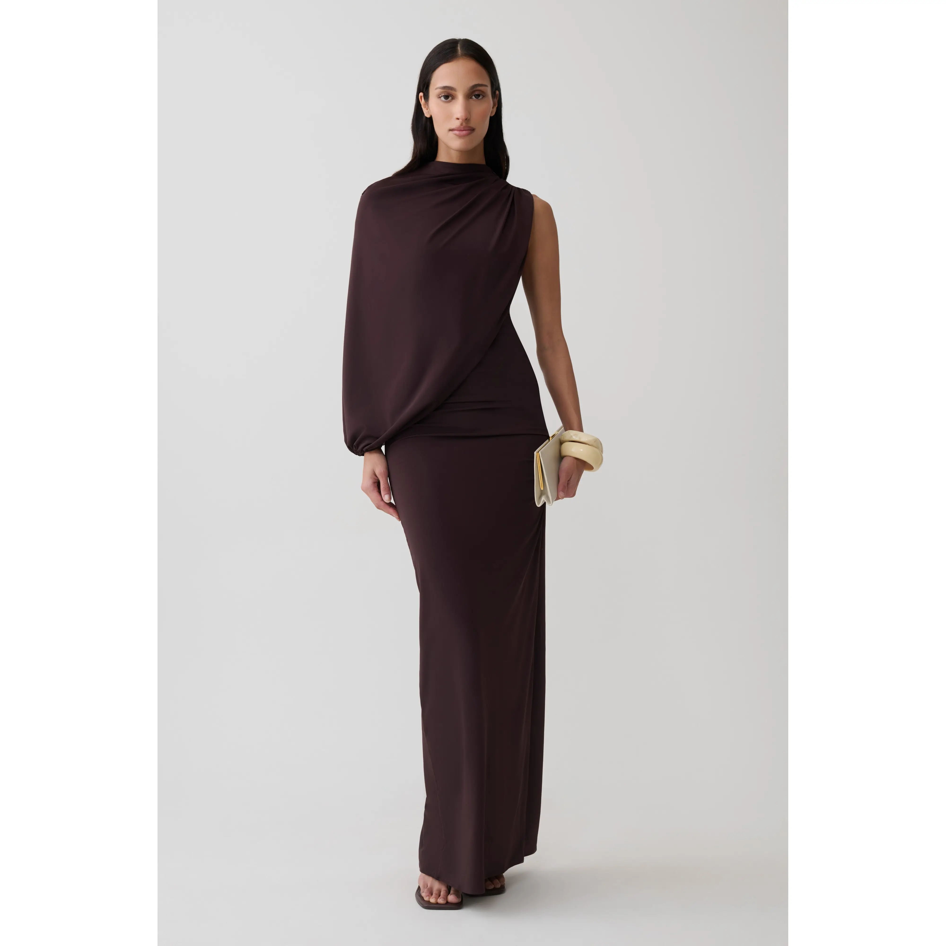 Yuri Gather Sleeve Maxi Dress - Chocolate