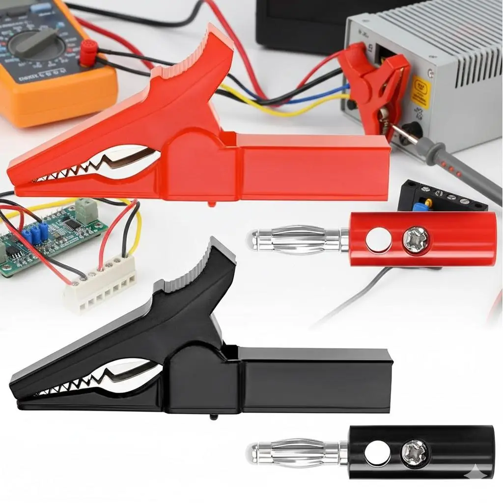 Red Black Alligator Clips Set with Banana Plugs, 55mm Large Spring ...