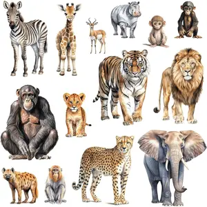 P-WPA010    Removable 3D Nature Jungle Wild Animals Wall Stickers DIY Peel and Stick Safari Tiger Lion Elephant Wall Decals Aniaml Wall art Decor for Kids Baby Bedroom Nursery Living Room (Anaiml Party) Decorative Mum