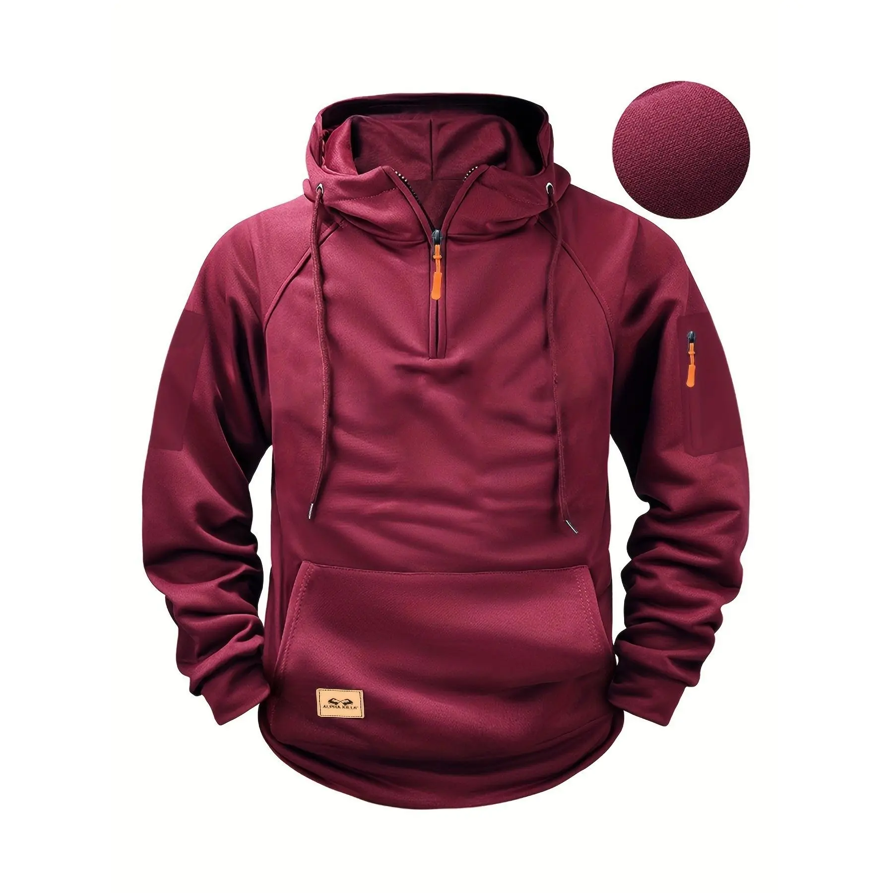 Men's Fitted Plain Half-Zip Drop Shoulder Hoodie - Polyester Long-Sleeve Essential Top, Casual Zipper Hooded Sweatshirt for Fall & Winter Daily Wear, Polyester Clothes, Zip Up Hoodie, 100% Polyester