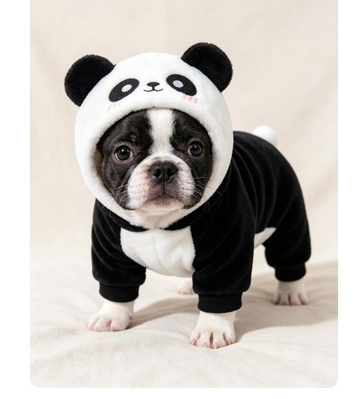 2026 New Thick Cotton Adorable Panda Print Non-Woven Pet Hoodie - Insulated, Warm, Comfortable, Windproof 4-Legged Coat for Small Dogs (Bichons), S Size Universal Autumn-Winter Dog & Cat Sweater, Insulation