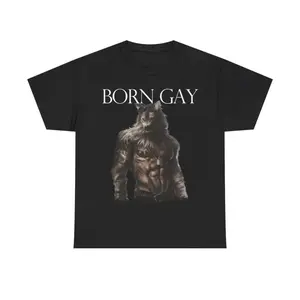 Born Gay Wolf Humor T Shirt | Comical Meme Featuring Alpha Wolf Sigma Wolf Howling Unisex Animal Cotton T Shirt Classic Mens and Womens Casual Top