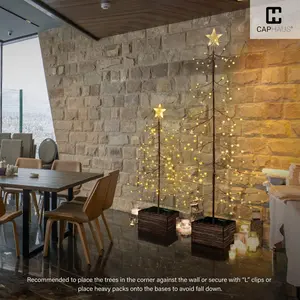 CAPHAUS Full Artificial Lighted Flocked Christmas Tree w/ LED Lights, Twinkling Bare Branch Tree w/Warm White Light, Star Tree Top for Festival, Holiday Decoration Indoor. 4ft/ 6ft/ 8ft/ SET