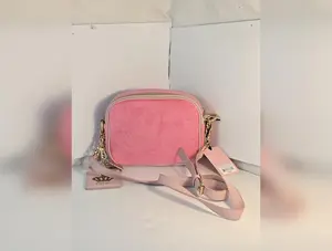 Juicy Couture Pink Crown Crossbody – Velour Camera Bag with ID Holder & Rhinestone Heart Charm, NWT
