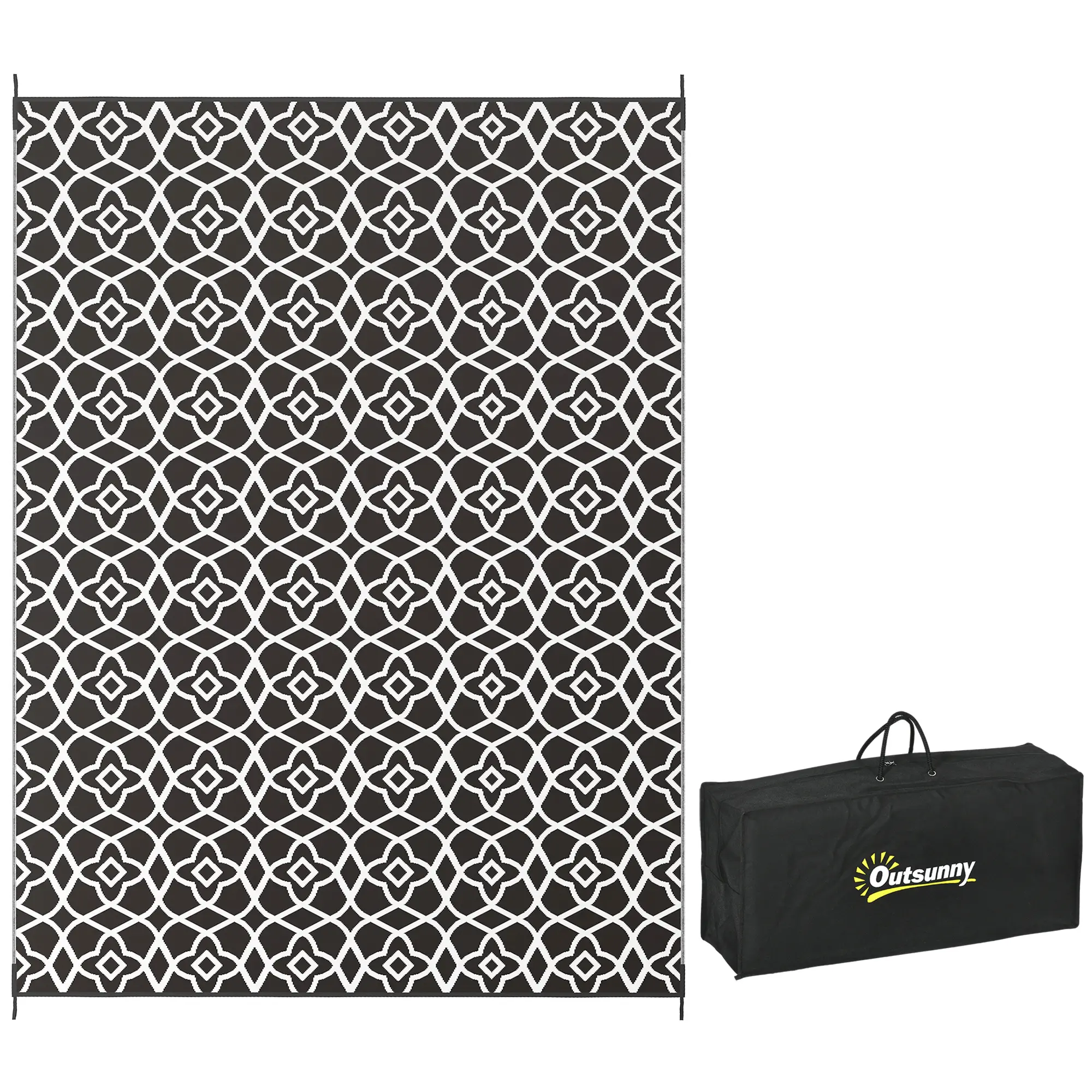 9' x 12' Multicolor Reversible Print Polypropylene Outdoor Rug - Waterproof, Fade-Resistant, Durable Portable Plastic Straw Mat with Carrying Bag for Deck, Picnic