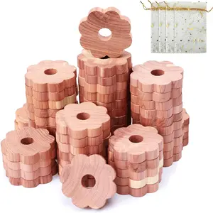 Cedar Rings for Clothes Storage, 48 Pcs Cedar Blocks Cedar Chips for Closets and Drawers, Scented Flowers Cedar Wood for Closets Closet Freshener
