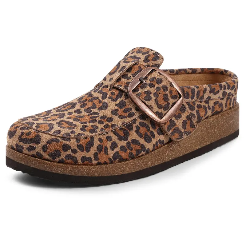 KIDMI Women's Adjustable Buckle Clogs Leather Clogs For Women | Genuine Suede Slip On Mule Clogs With Adjustable Buckle Strap | Classic Cork Footbed Design For Everyday Indoor Outdoor Wear