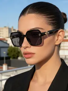 New Summer Square Oversized Floral Print Ins Style Minimalist Hot Girl Versatile Casual Women's High-end Sunglasses, Square Frame Sunglasses, Daily Travel Shopping Street Style Decorativ Sunglasses, Dopamine Color Palette, The Only Choice for Gifts