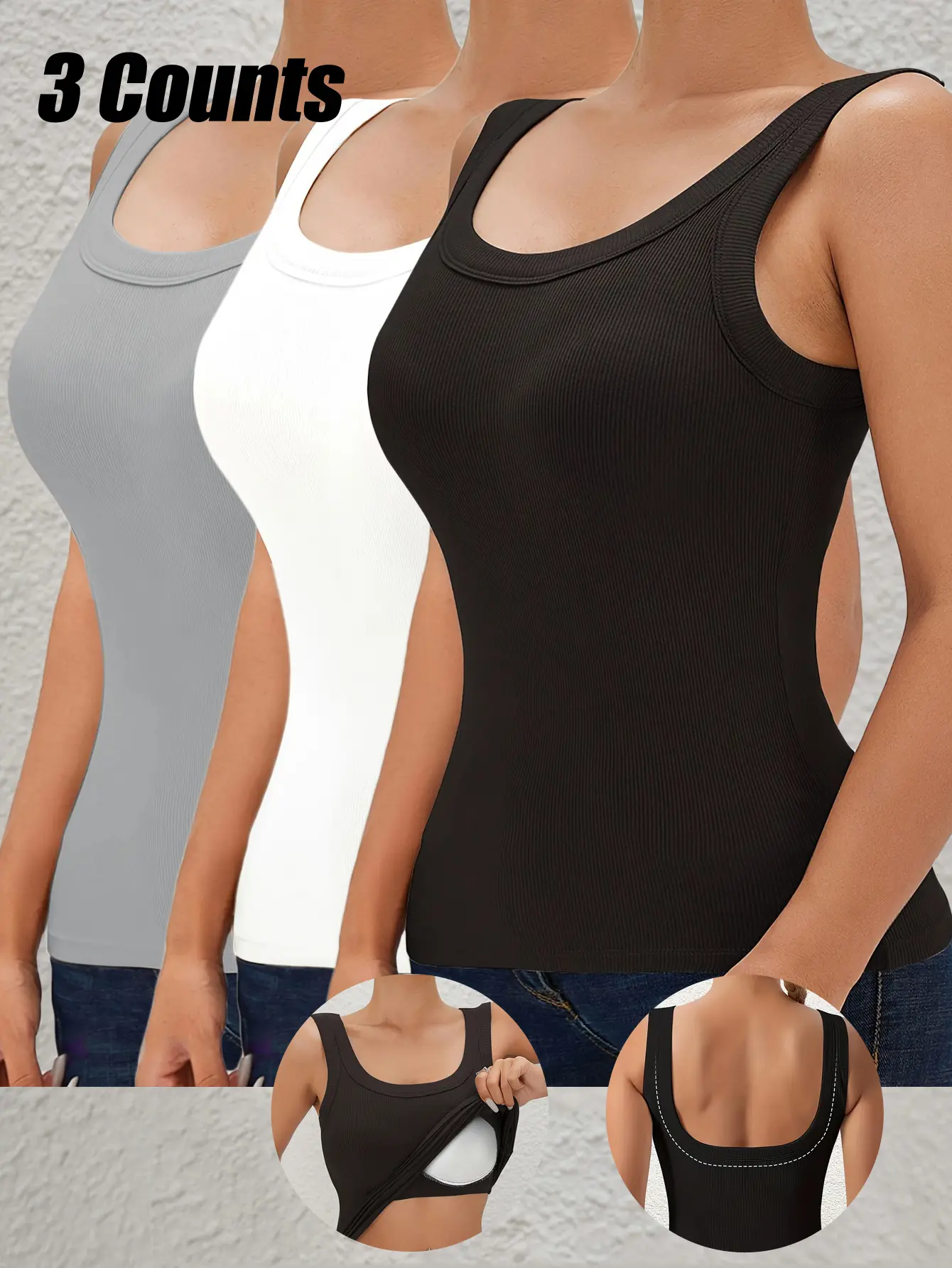 Women's Seamless Ribbed Tank Top with Built-in Bra - Basic Style Slim-Fit Knit Camisole, Wide-Leg Workout Top with Shorts for Yoga & Casual Wear,back to school,back to school shopping, Sleeveless, Polyester