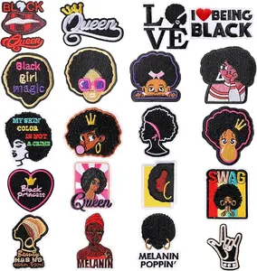 20 Pieces Black Girl Iron on Patches for Clothing, Afro Girl Embroidered Sew On Patch Applique for Backpacks Jeans Jackets DIY Craft (Novelty Style)