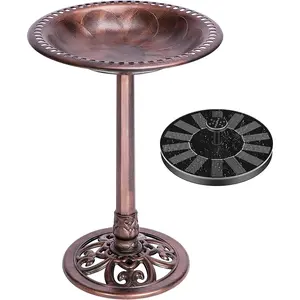 VIVOHOME Polyresin Antique Outdoor Golden Garden Bird Bath & Solar Powered Round Pond Fountain Combo Set 20-inch Diameter Durable Material Easy Assembly
