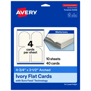 Avery Printable Arched Flat Cards, Sure Feed Technology, 4-3/4" x 3-1/2", Matte Ivory Cardstock, Print-to-The-Edge, Laser/Inkjet Printable, 40 Total