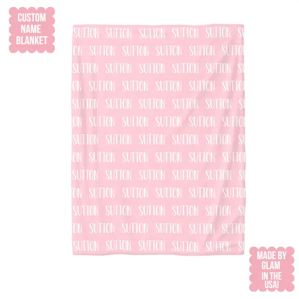 GLAM Personalized Repeating Name Blanket 30x40 Custom Name Blanket Soft Cozy Machine Washable Gift Made in the USA