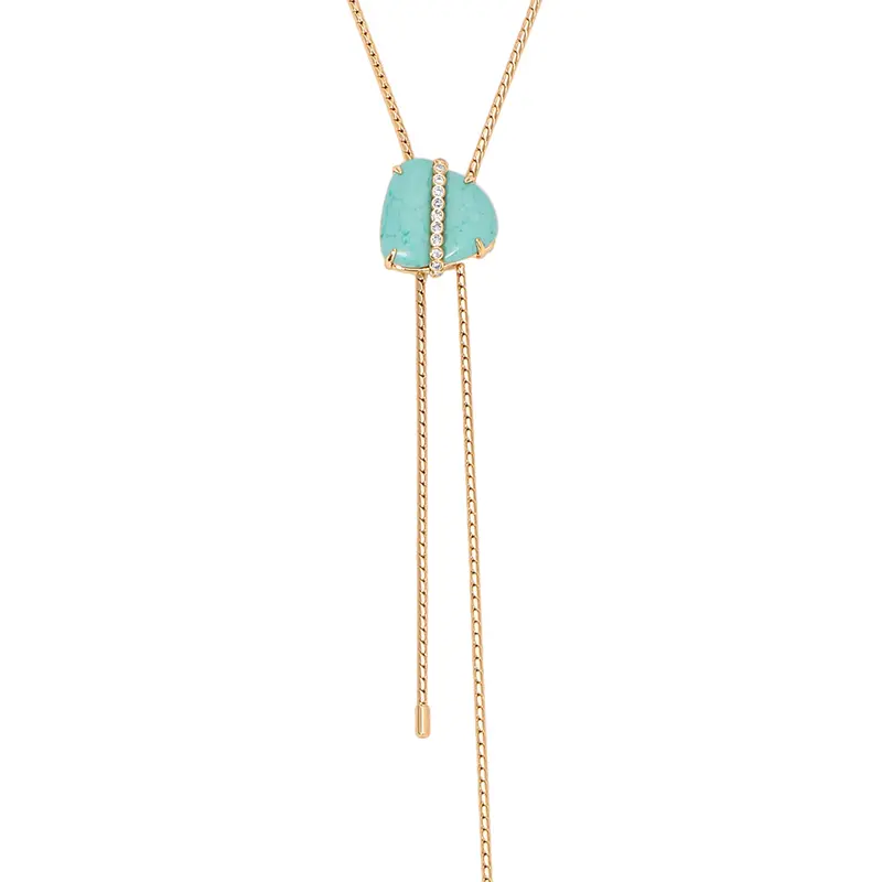 Turquoise Solstice Bolo Necklace – 18K Gold Plated Western Style Necklace with Turquoise Stone | Adjustable Statement Necklace for Women