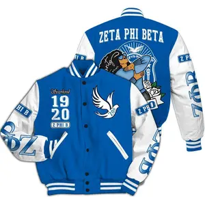 Zeta Phi Beta Varsity Jacket, Sisterhood Beta Girl White Sleeve Royal Blue Baseball Jacket, Sorority Oversized Streetwear Gift