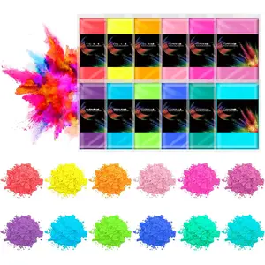 Color Run , 12 Pack 3.5oz/100g Each  Holi Powders Assorted Coloring Rangoli Bulk, Washable Chalk Powders  for Color War, Summer Camp, Photography , Gender Reveals