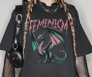 Feminism Dragon Fantasy T Shirt, Death Metal Feminist T-Shirt, Feminist Retro Graphic Tee, Women Empowerment Vintage Dragon Shirt, Meme Tee