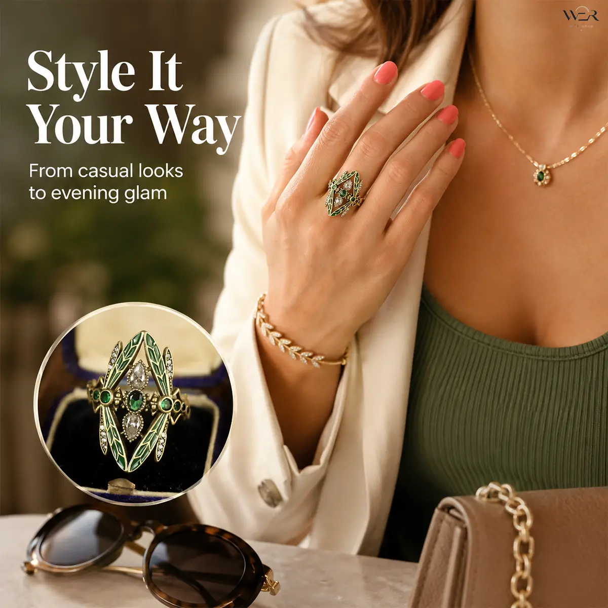 Statement Ring for Women/Girls with Sparkling Gemstone, Leafy Halo Design, Feminine Accessory for Gifting & Special Occasions, Sizes 6-10