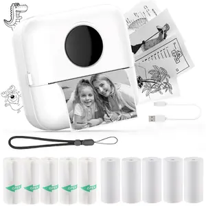 Mini Portable Printer, Inkless Sticker Printer with 10 Rolls of Paper, Mini Thermal Printer for Sticky Notes/Photos/Stickers/Labels/Receipts, Pocket Printer for iPhones, Android Phones and Tablets, White