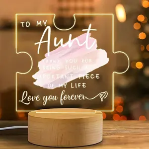 Acrylic Night Light USB Powered Wooden Base, Unique Aunt Birthday Gift, Desktop Decoration for Christmas Wedding Mother's Day