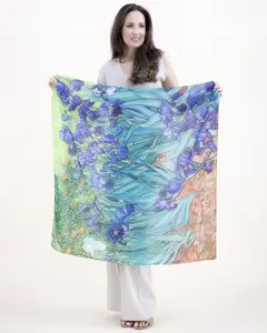 Lightweight Square Scarf Featuring Timeless Museum-Inspired Artistic Prints Shawl Wrap Soft Warm Shawl Tassel Design Turban