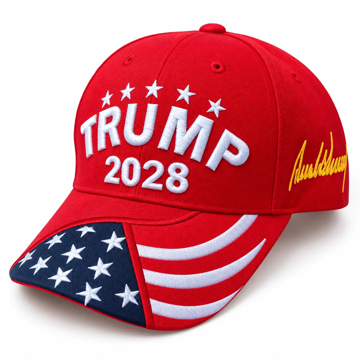 Trump Signature 2028 Custom Embroidered Hat with Flag Bill