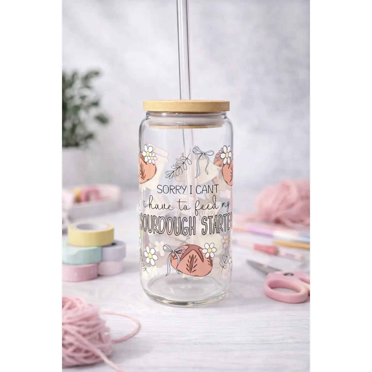 Sourdough Starter Glass Cup 🍞🌼