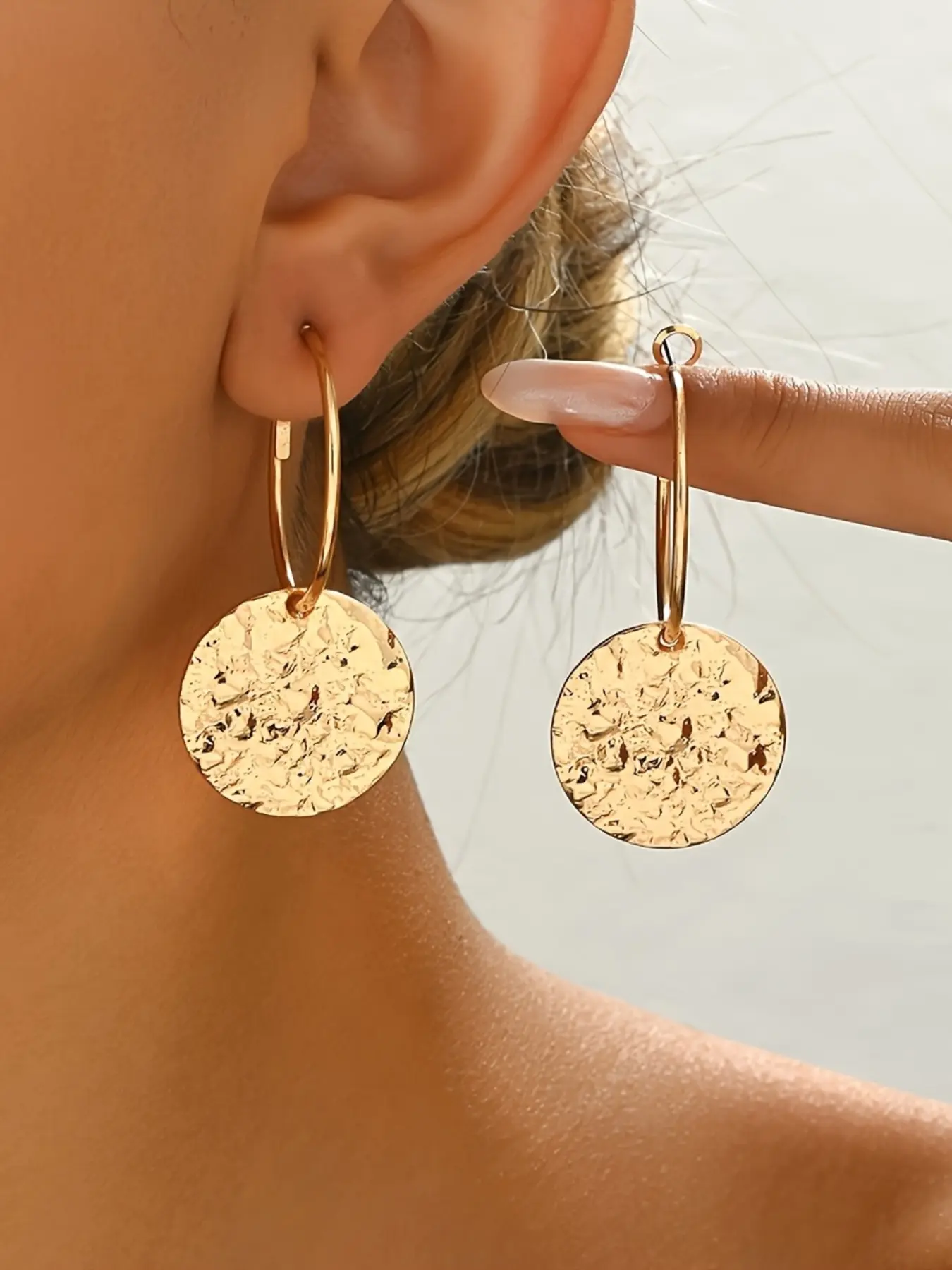 Fashionable Geometric Round Hammered Earrings, Cute Simple Design, Perfect Gift for Mother's Day, Graduation, Back-To-School, Teacher Appreciation, Trendy Jewelry, Fashion Jewelry Accessories