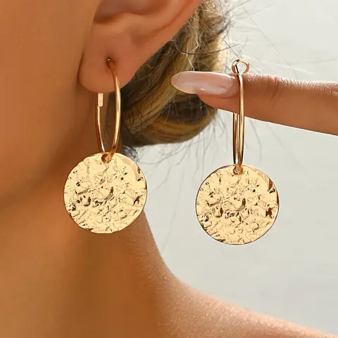Fashionable Geometric Round Hammered Earrings, Cute Simple Design, Perfect Gift for Mother's Day, Graduation, Back-To-School, Teacher Appreciation, Trendy Jewelry, Fashion Jewelry Accessories