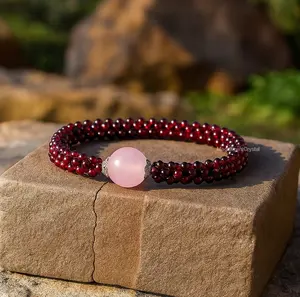 Garnet Rose Quartz Bracelet Handmade Healing Crystal Women Jewelry Xmas Gifts
