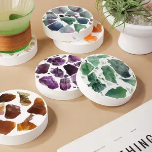 Natural Selenite Crystal Raw Stone Cup Base Coaster, Kitchen Accessories, Garden Home Decoration, Cleansing Healing Meditation Gift, Kitchen Coasters