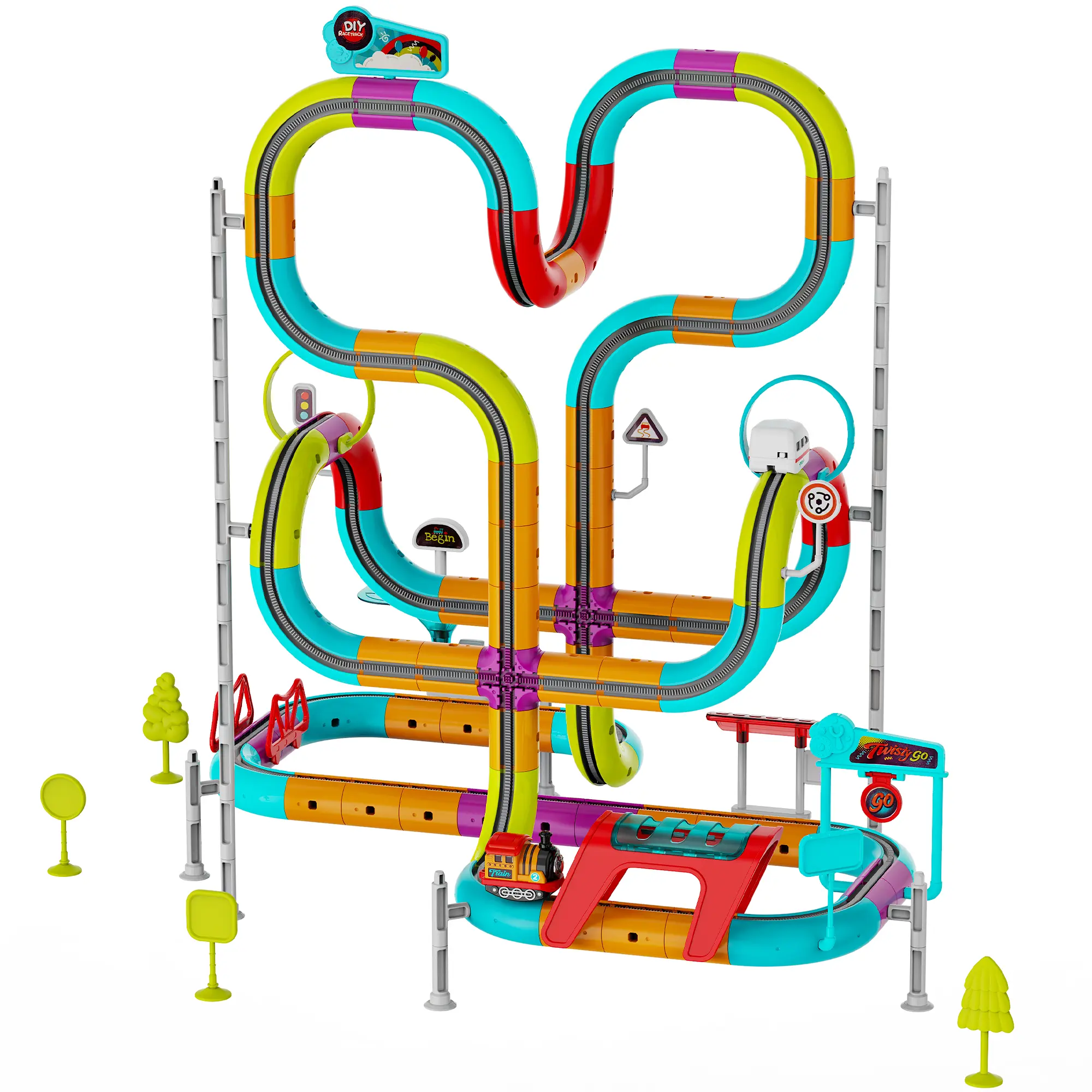 139-Piece Electric Train Set — 3D Flexible Track for Kids Aged 3–8; Includes "Anti-Gravity" Track Building Toys with 2 Rechargeable Trains; Educational Birthday Gift