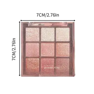 9-Color Glitter Shimmer Eyeshadow Palette, Korean Highly Pigmented Long-Lasting Waterproof Blendable Neutral Eye Shadow in Pink, White, Golden, Brown Shades