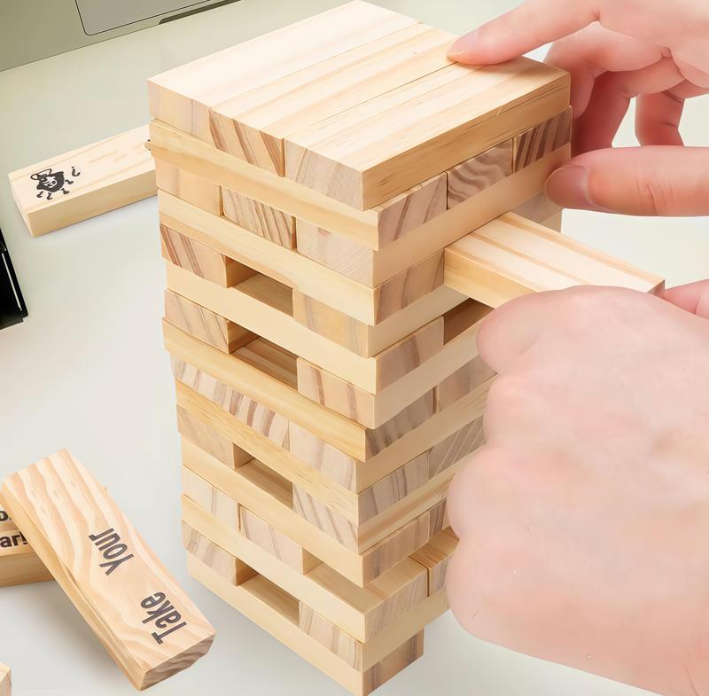 Stacking Tower Game for Couple Datenight English / Spanish 48 Pcs Wooden Blocks Best Party Gift for gf Party Anniversary Prank with Storage Bag