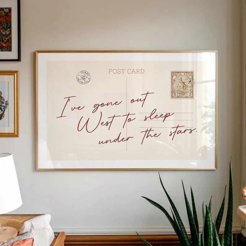 [UNFRAMED POSTER] Western Vintage Postcard Poster Trendy Apartment Aesthetic Country Bar Cart Decor Horizontal Print Texas Art Cowboy Postage Stamp Wall Art
