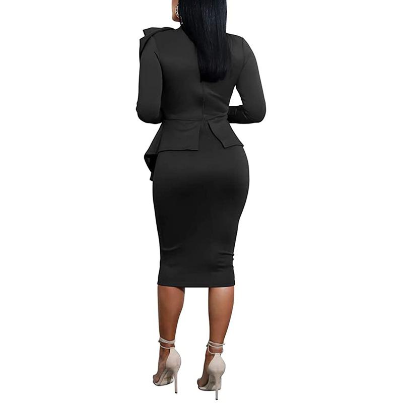 Women's Fashion Peplum Bodycon Long Sleeve Work Dresses Bow Club Ruffle Pencil Formal Cocktail Dress Chic Elegant Womenswear Breathable