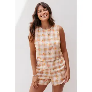 Michelle Short Set - Yellow Floral Gingham